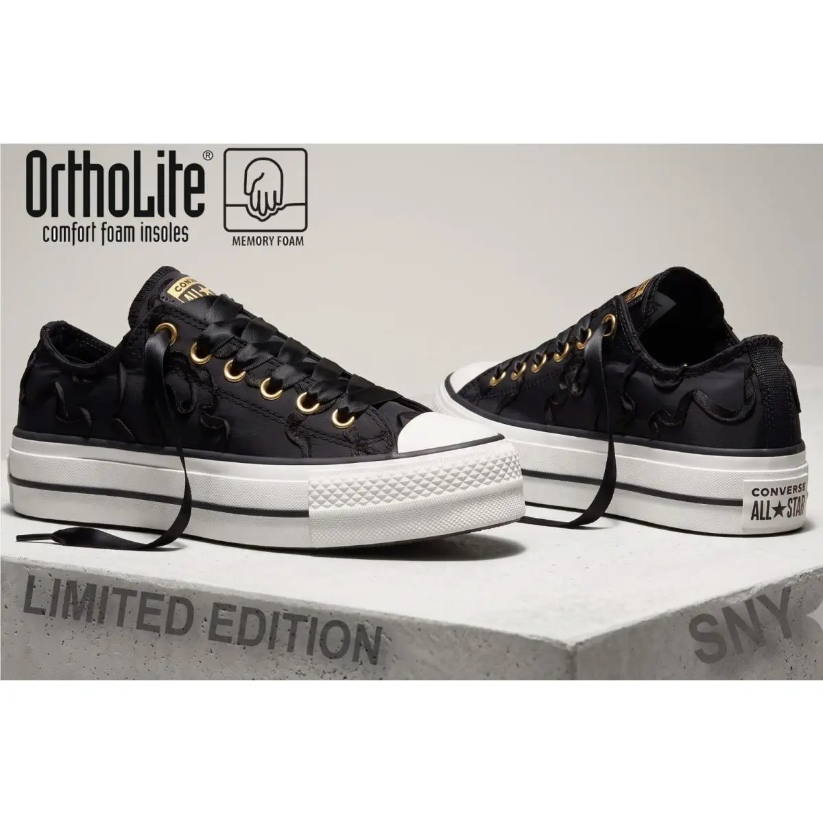 Women`s  Chuck Taylor All Star Lift Platform Black Ribbon A20776C Kicks by Converse