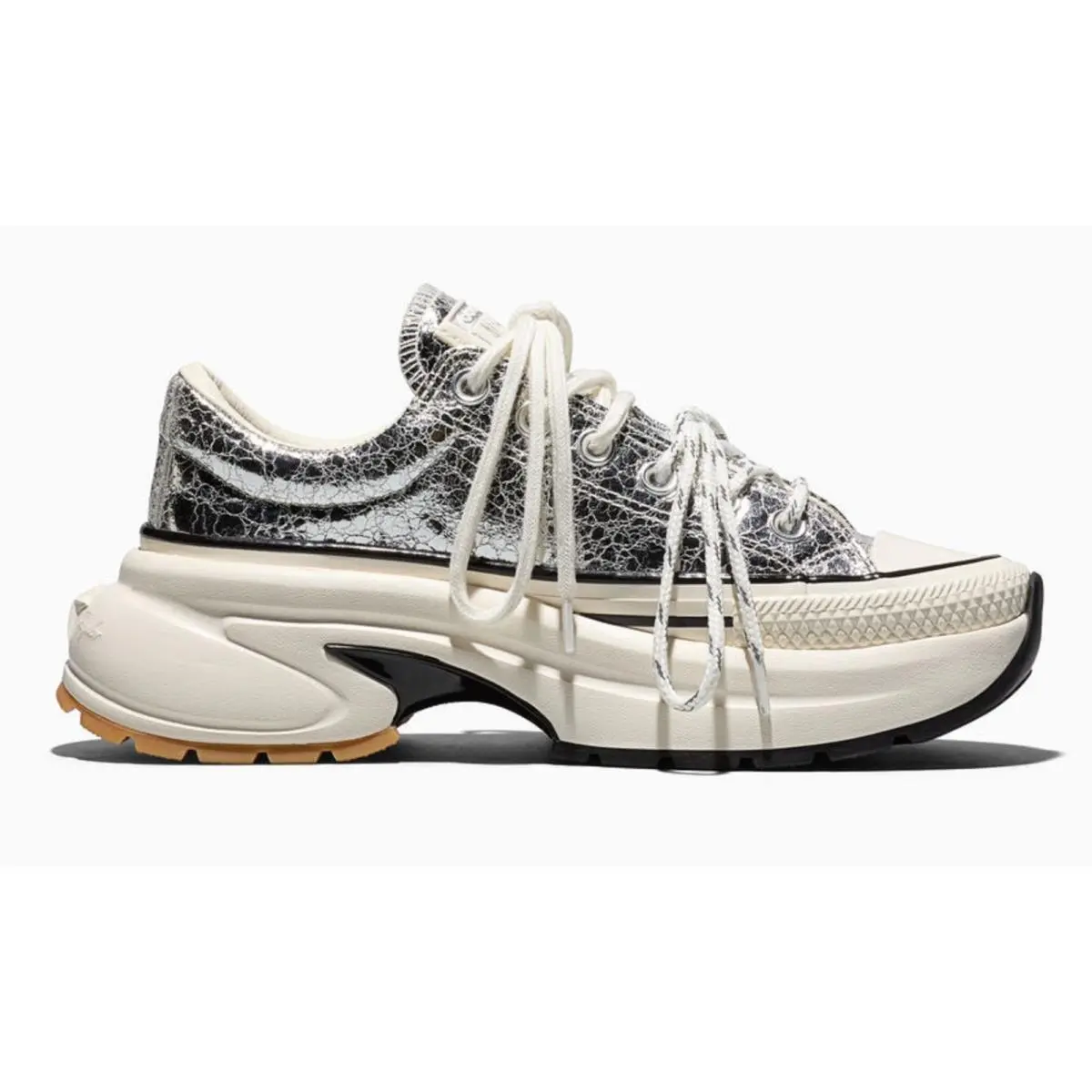 Converse Men`s Women`s Run Star Crush Sneakers Platform Shoes Silver Black Kicks