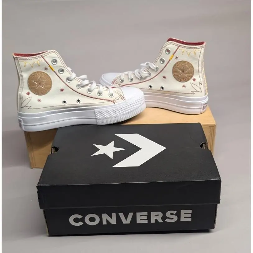 Ctas Lift Hi Egret Astrodust Yellow Embroidered Women’s 6.5 W/box by Converse