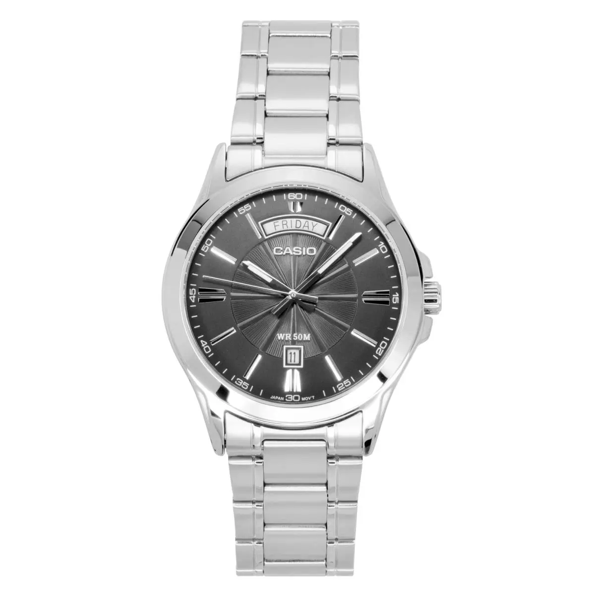 Analog Stainless Steel Grey Dial Quartz MTP-1381D-8AV 50M Men`s Watch by Casio