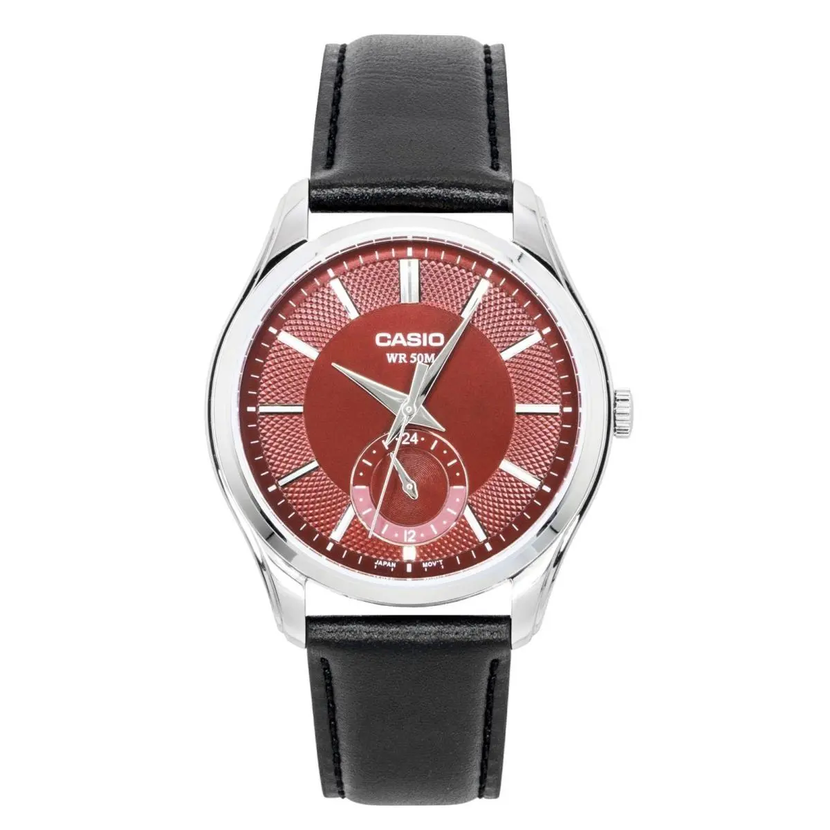 Red Dial Quartz Leather Strap Analog MTP-B315L-4AV Men`s Watch by Casio