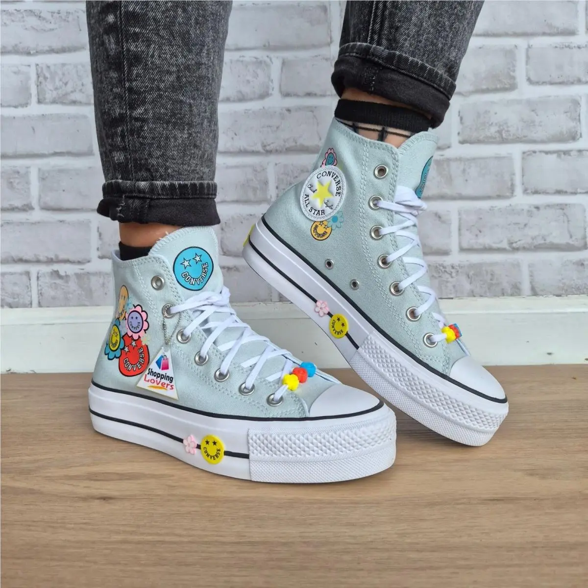 Chuck Taylor Lift Platform Smiles 8 Womens Shoes Sneakers Blue A16296C by Converse