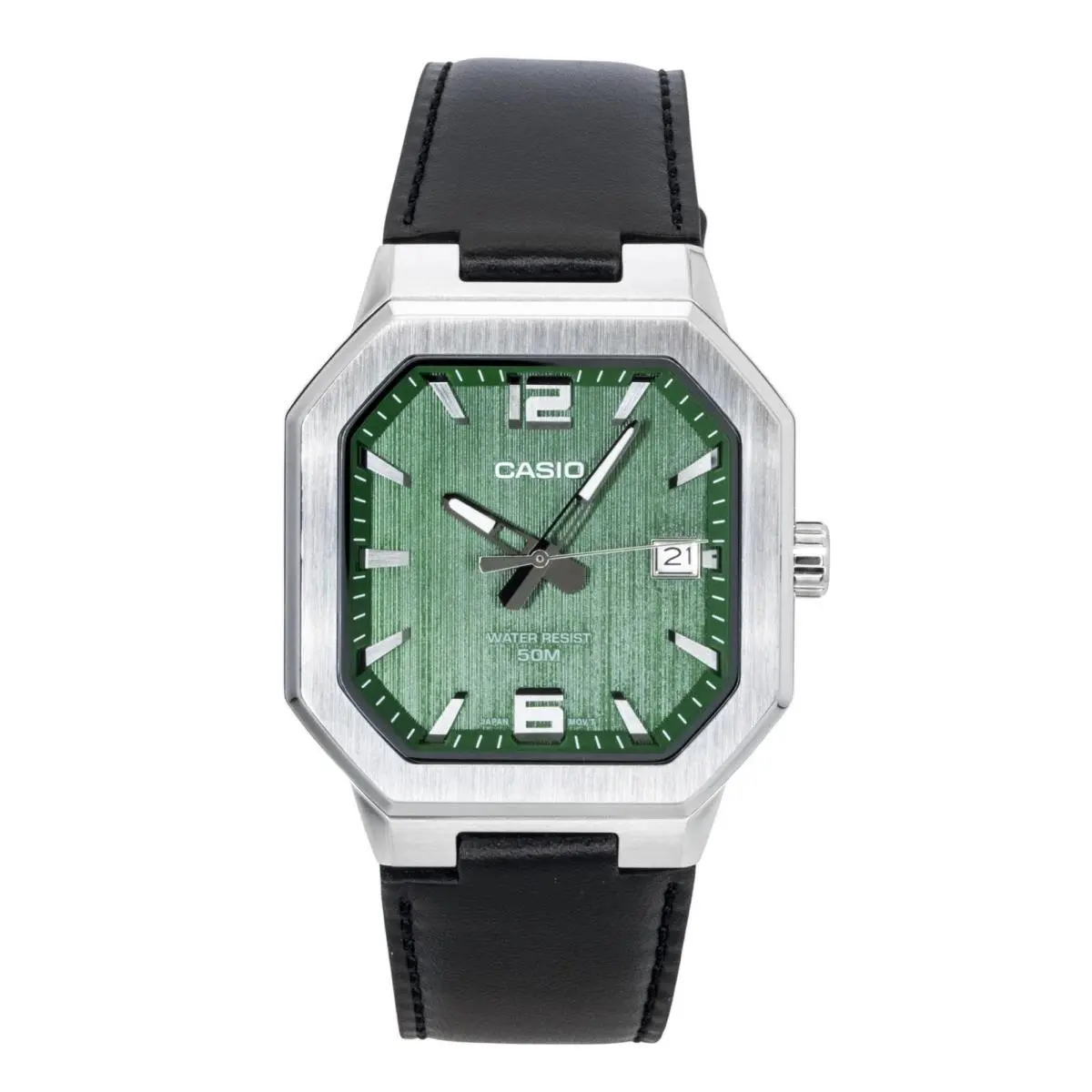 Analog Leather Strap Green Dial Quartz MTP-B195L-3AV Men`s Watch by Casio