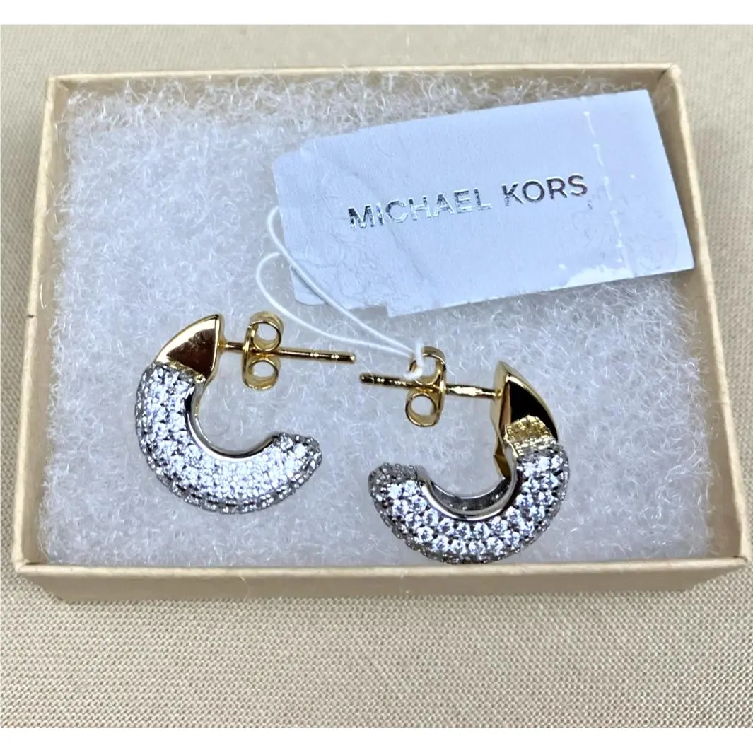 CZ Studded Two-tone Earrings Huggie Hoop Gold Plated RP by Michael Kors