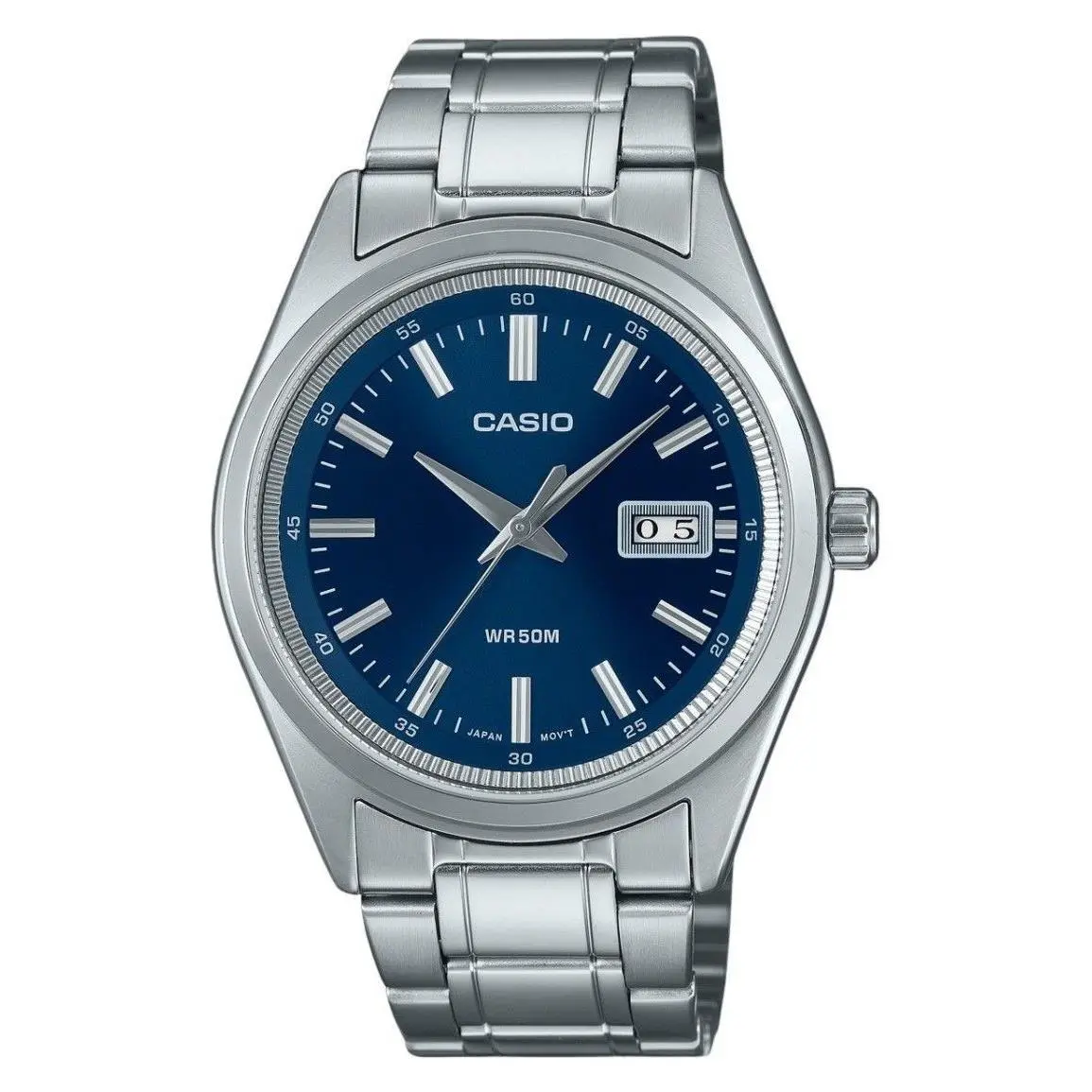 Analog Stainless Steel Blue Dial Quartz MTP-B180D-2AV 50M Men`s Watch by Casio