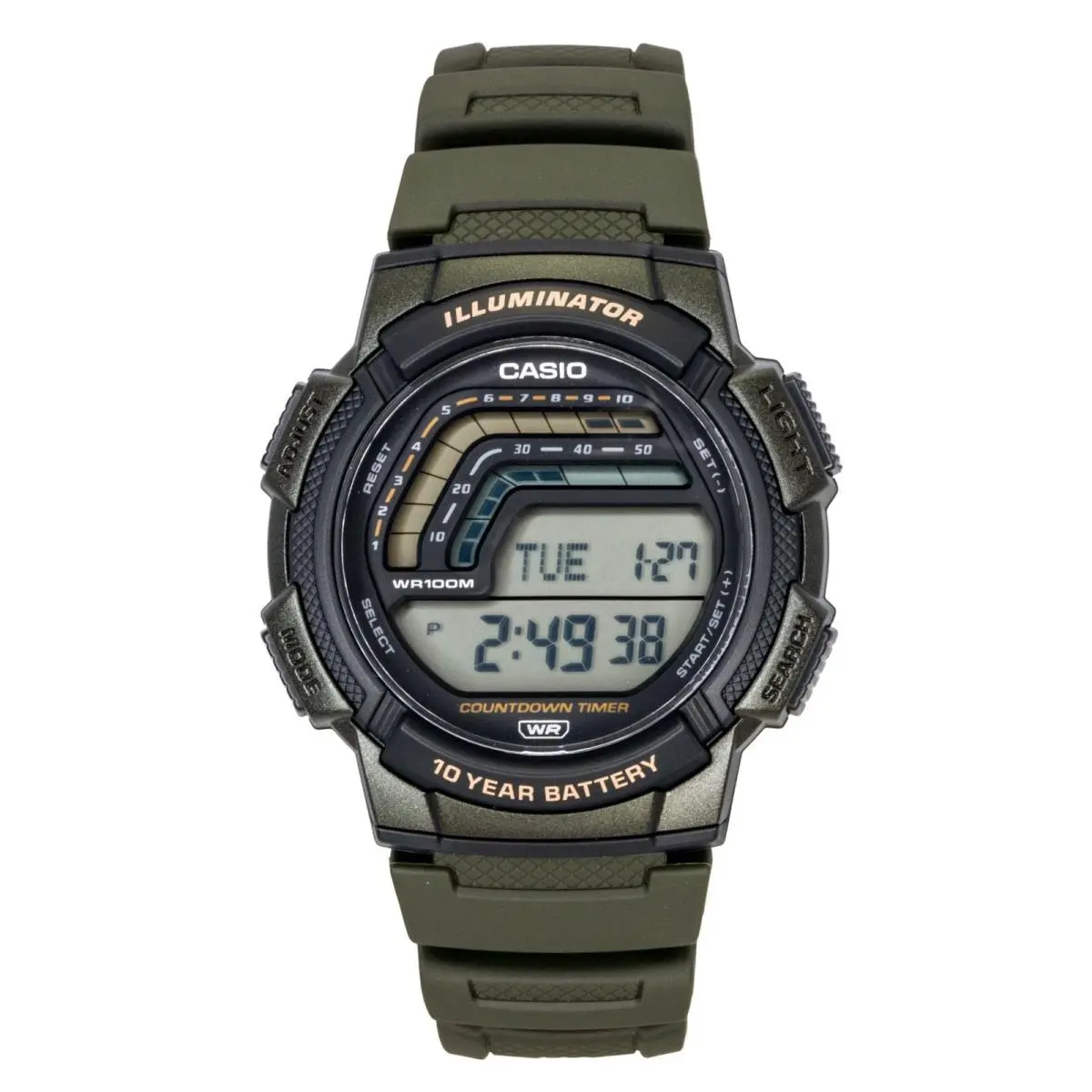 Casio Digital Resin Strap Quartz Black Dial WS-1800-3AV 100M Mens Watch