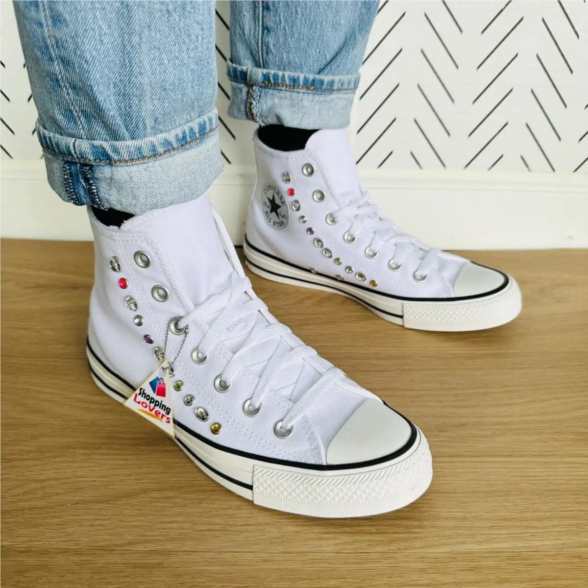 Women Fashion Sneshoes Sz 7.5 Chuck Taylor All Star Hi Y2K Gems White by Converse