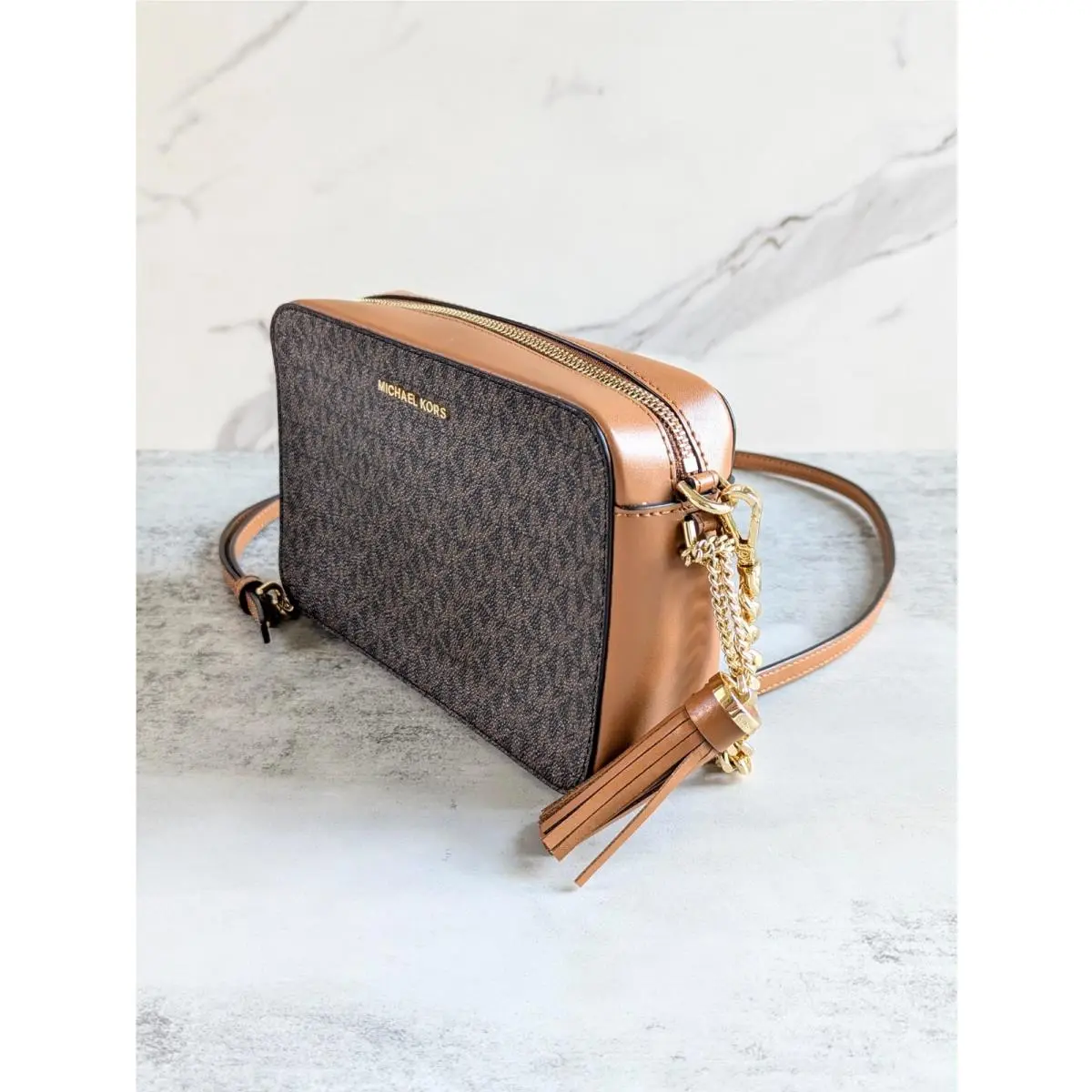 Jet Set Medium Crossbody Bag Purse Brown Signature MK Logo by Michael Kors