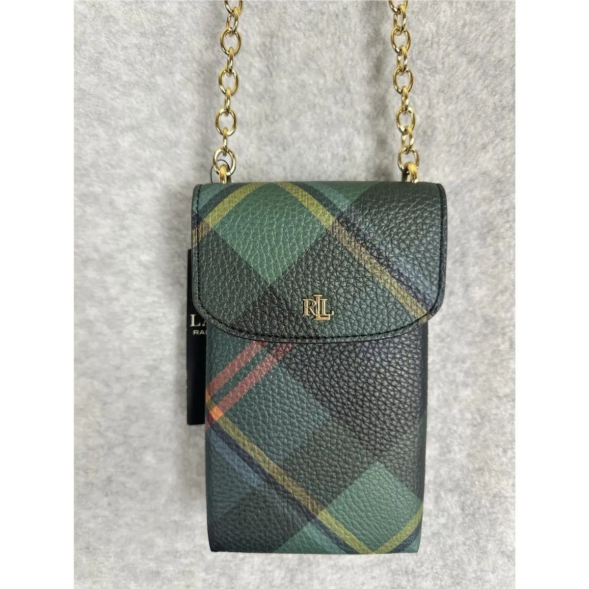 Lauren  Plaid Crossbody Phone Bag Womens Green Gold Preppy Class by Ralph Lauren