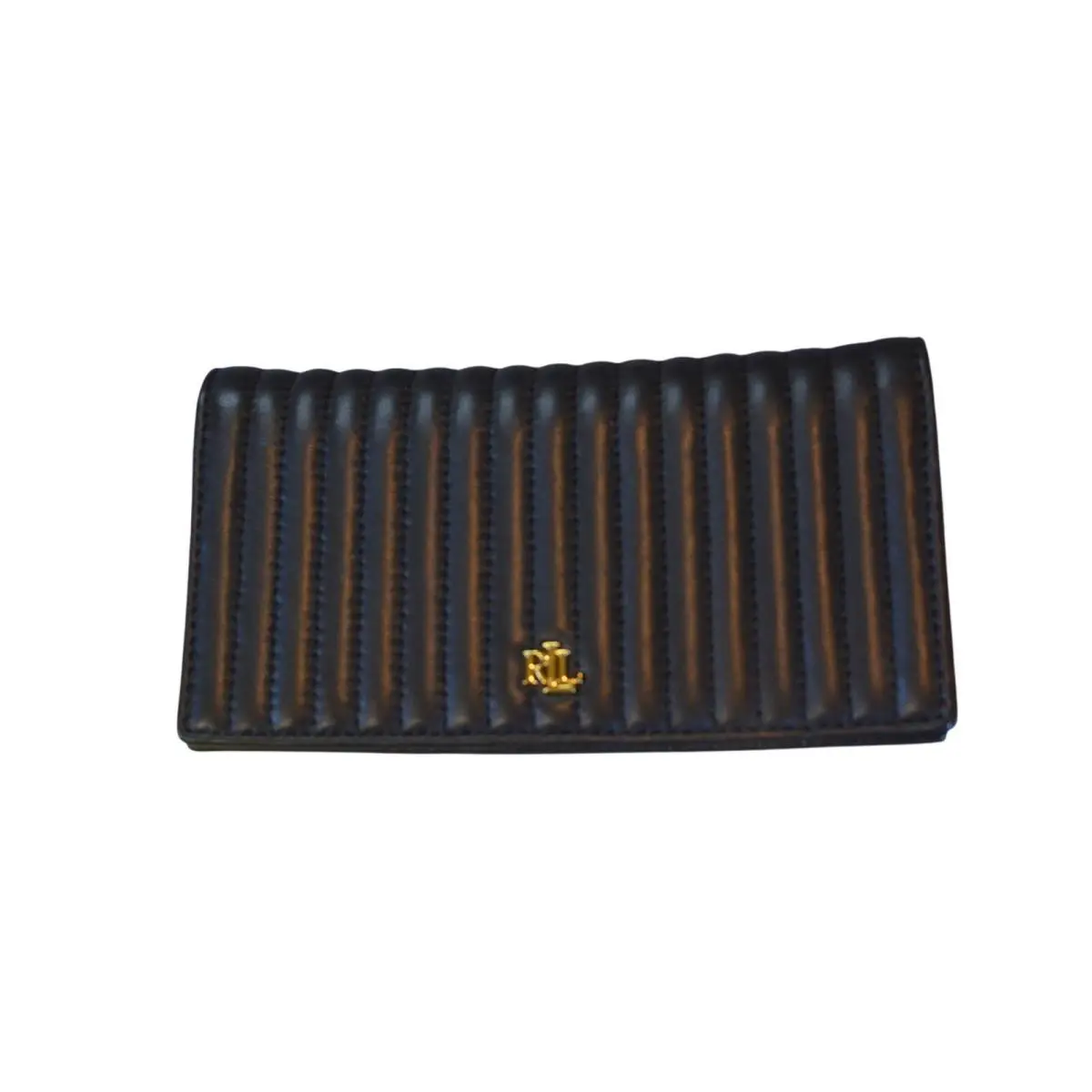 Ralph Lauren Women`s Quilted Leather Foldover Wallet in Black