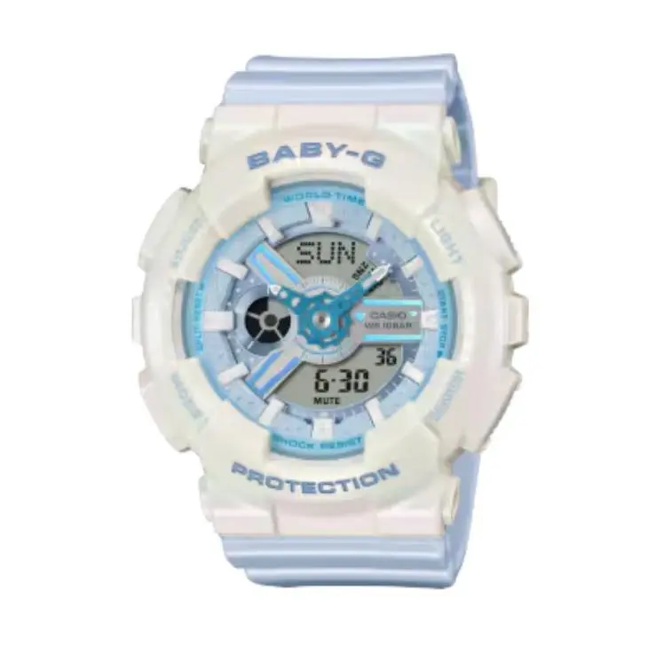 Baby-g BA110PD-2A White Blue Analog-digital Quartz Wrist Women Watch by Casio