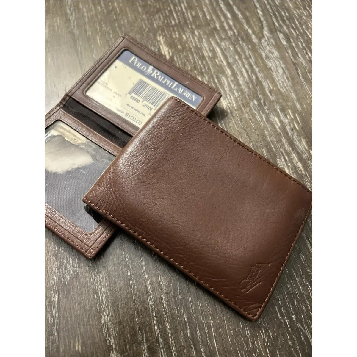 Vtg Polo Ralph Lauren Bi-fold Wallet Two Piece Brown Leather Holder