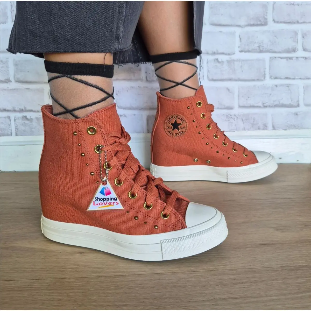 Chuck Wedge Platform Studded Sz 8.5 Womens Shoes Sneaker Orange A15107C by Converse