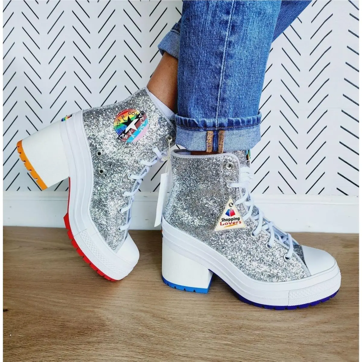 Converse Chuck 70 Deluxe Sz 10.5 Womens Shoes Heel Boots Sneaker Glitter A06028C