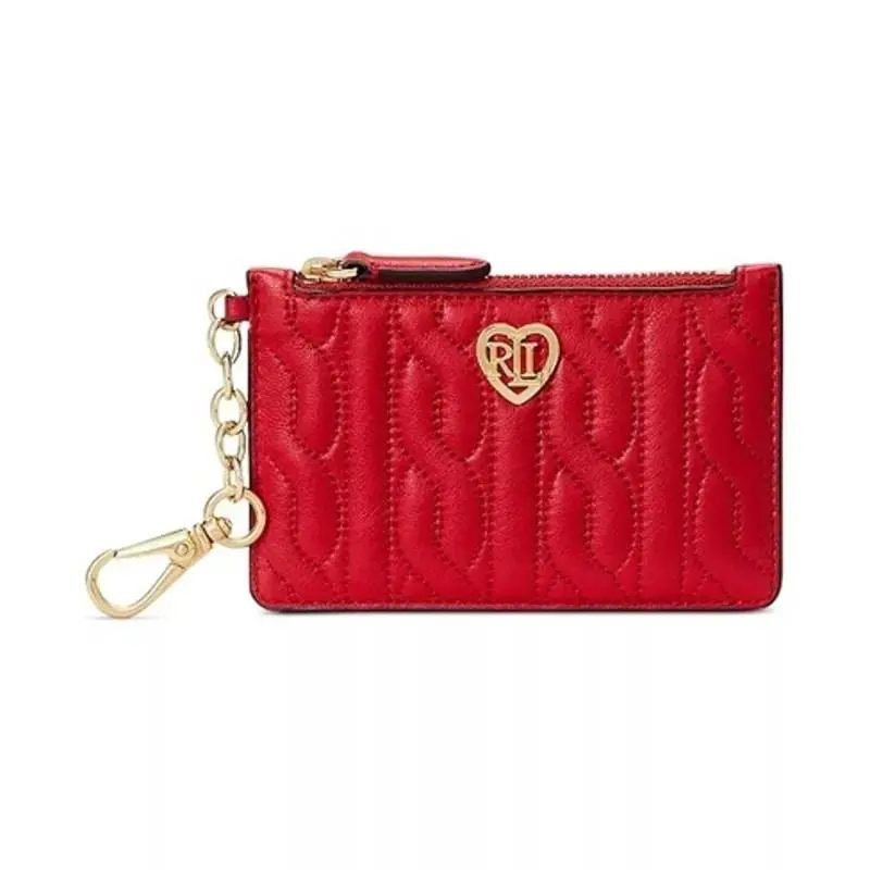 Ralph Lauren Quilted Nappa Leather Zip Card Case in Martin Red