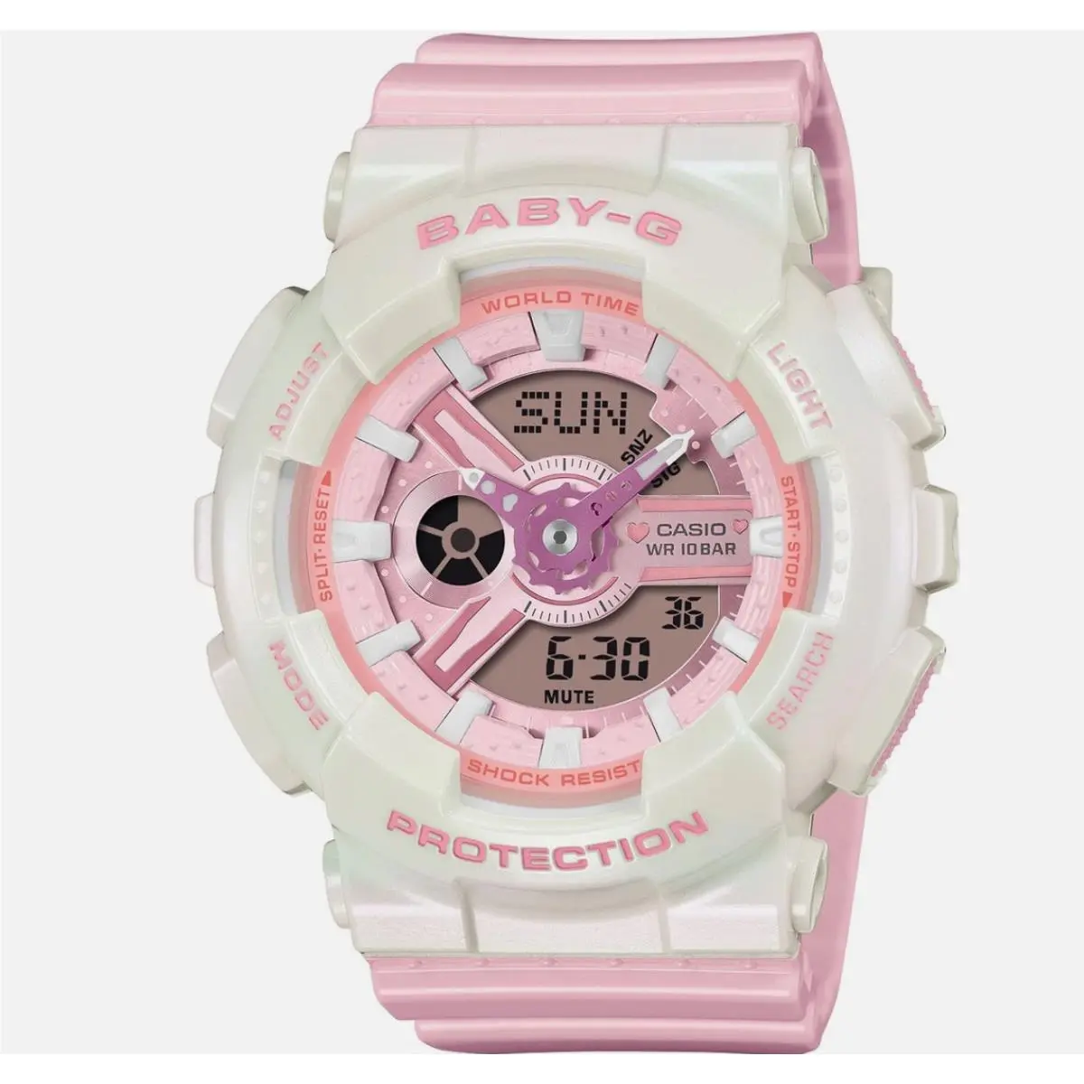 Baby-g BA110PD-4A White Pink Analog-digital Quartz Wrist Women Watch by Casio