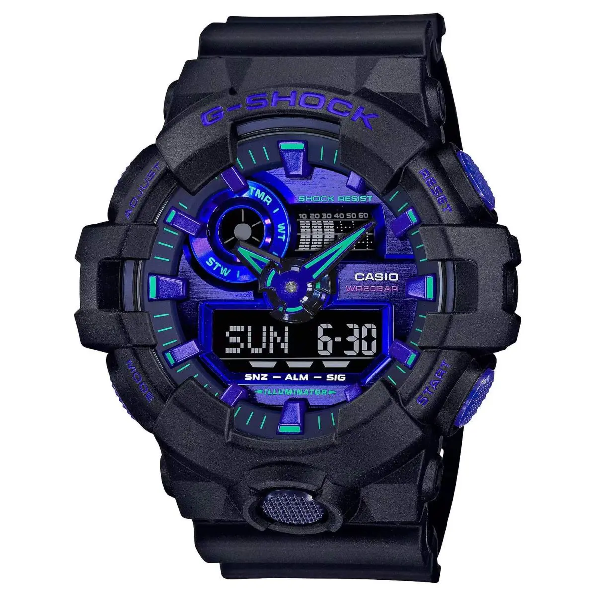 Men`s Casio G-shock Virtual World Analog-digital Blue Violet Metallic Dial Watch
