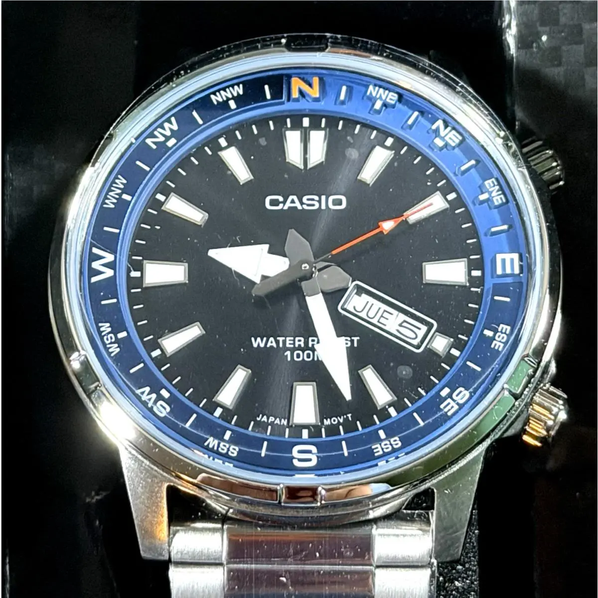 Sports Stainless Steel Watch MTD-130D-1A2 Blue Bezel Black Dial by Casio