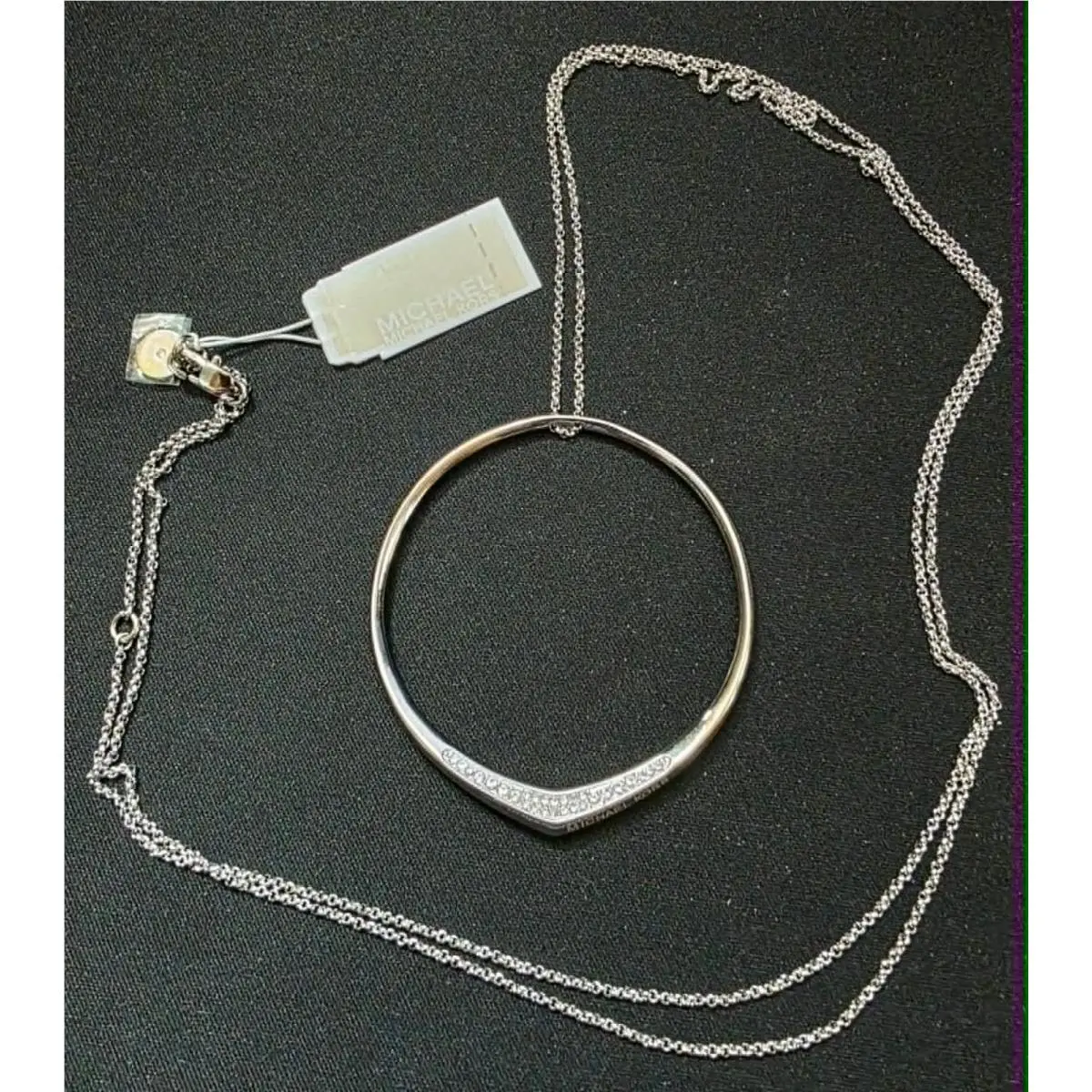 Knife Edge Silver Necklace Crystals Circle Pendant by Michael Kors