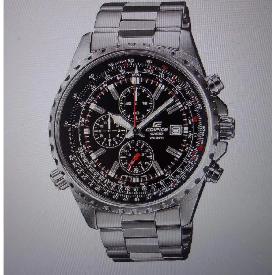 Men`s Edifice Stainless Steel Flight Computer Chronograph Watch - EF527D-1 by Casio