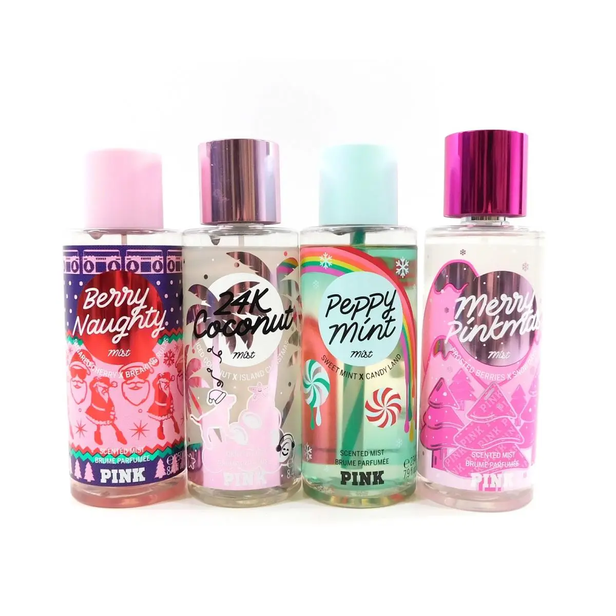 4 Diff Victoria`s Secret Holiday Mists: Peppy Merry Pinkmas Berry 24k by Victoria's Secret