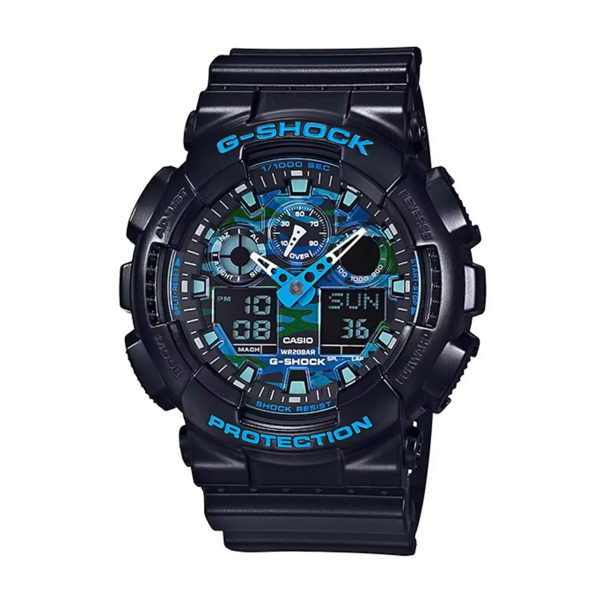 GA100CB-1A Men`s Black Analog Digital Blue Dial G Shock Watch by Casio