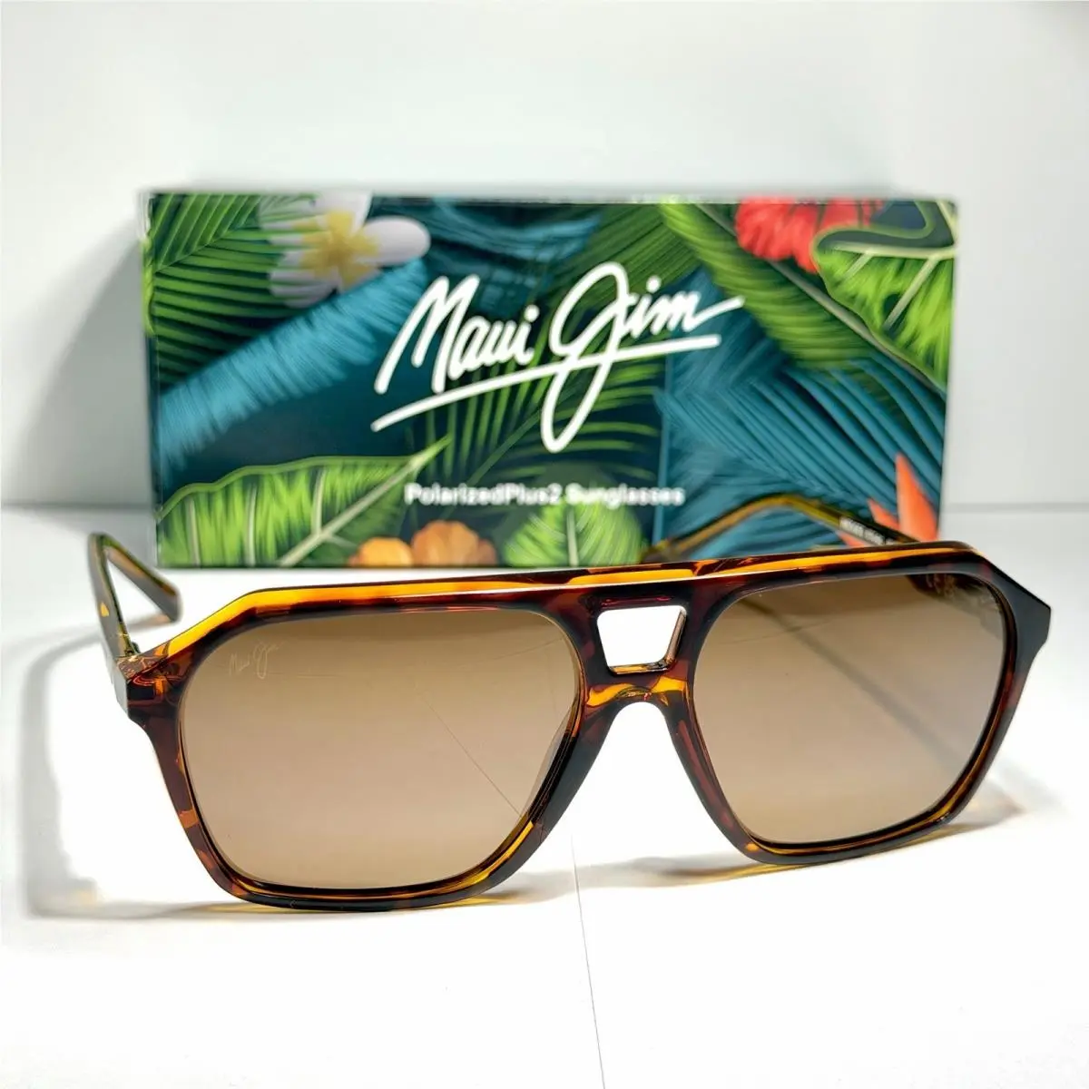 Wedges Shiny Tortoise Brown Polarized Bronze Glass Sunglass 880-10 by Maui Jim