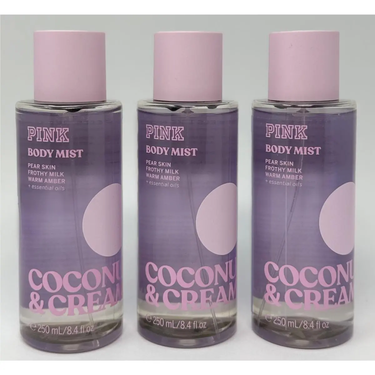3 Victoria`s Secret Pink Coconut Creamy Scented Body Mist Spray Fragrance 8.4 OZ