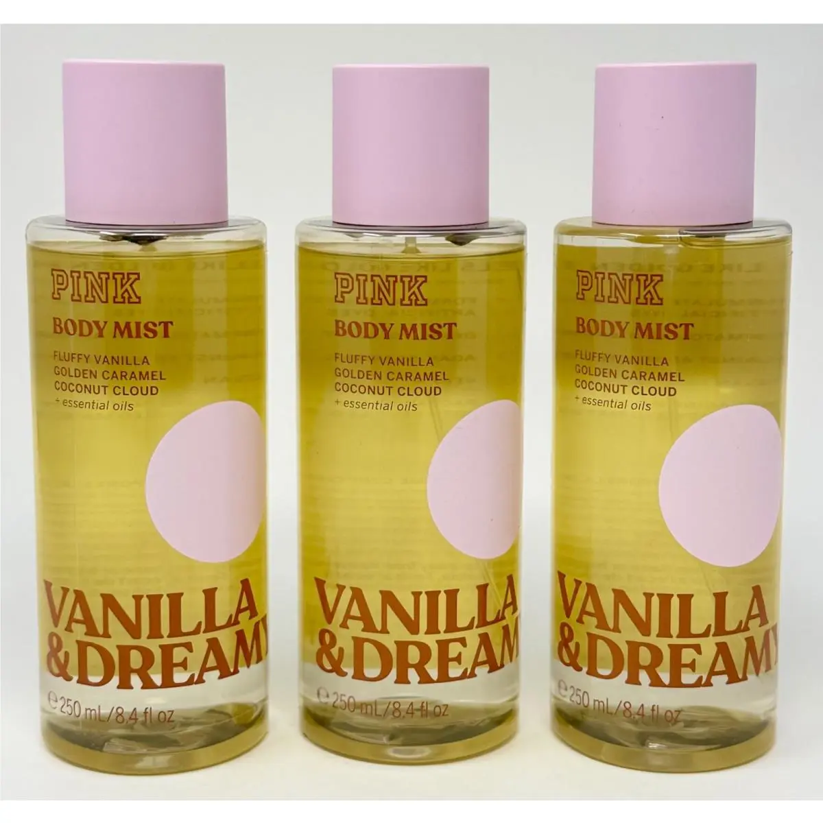 3 Victoria`s Secret Pink Vanilla Dreamy Scented Body Mist Spray Fragrance 8.4 OZ