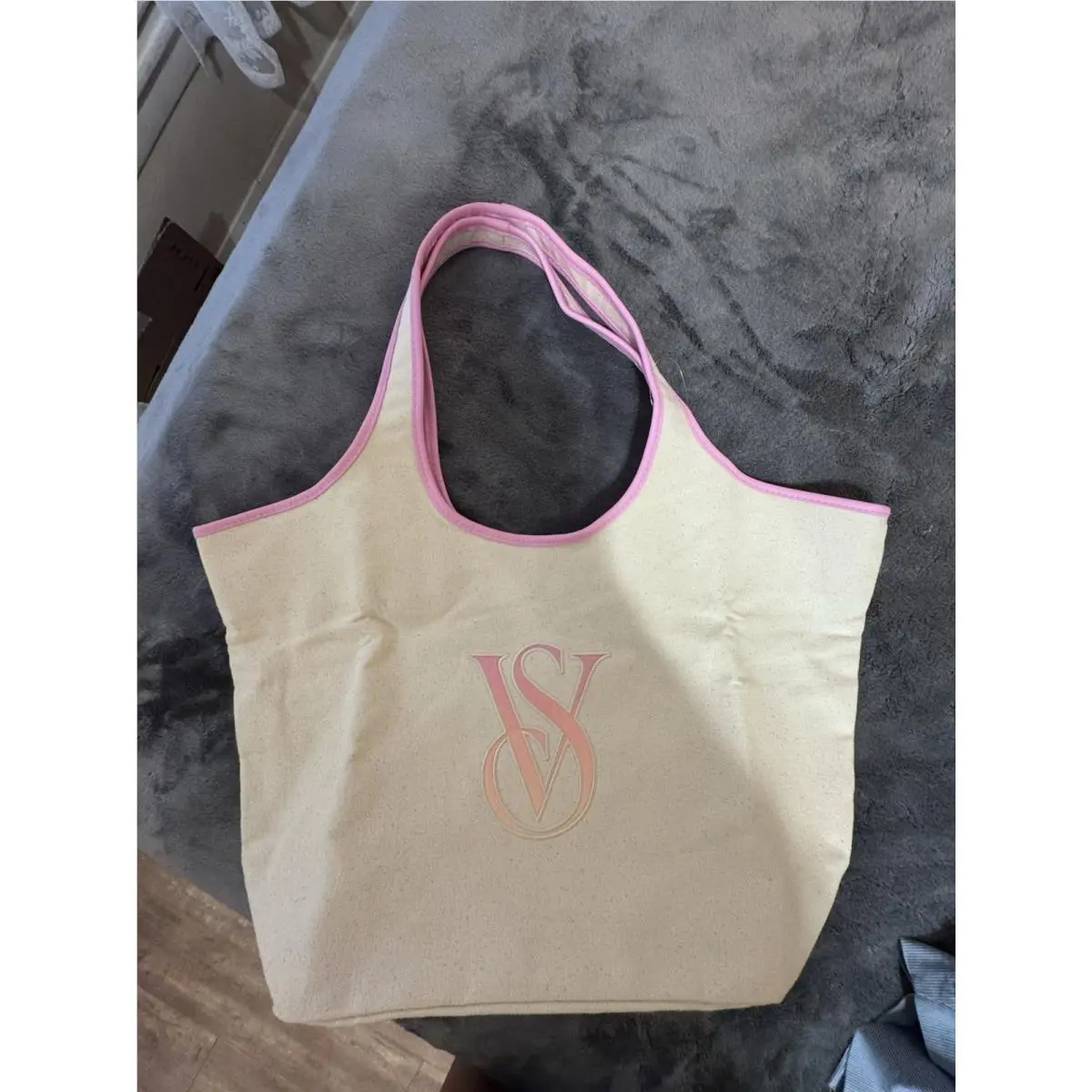Victoria’s Secret Ombre VS Monogram Canvas Tote Bag Beige Pink Large by Victoria's Secret