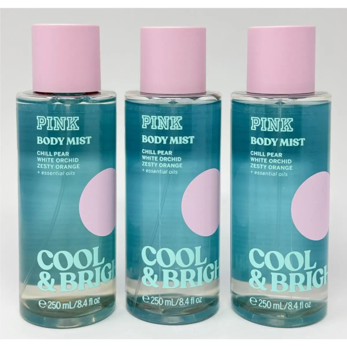 3 Victoria`s Secret Pink Cool Bright Scented Body Mist Spray Fragrance 8.4 OZ