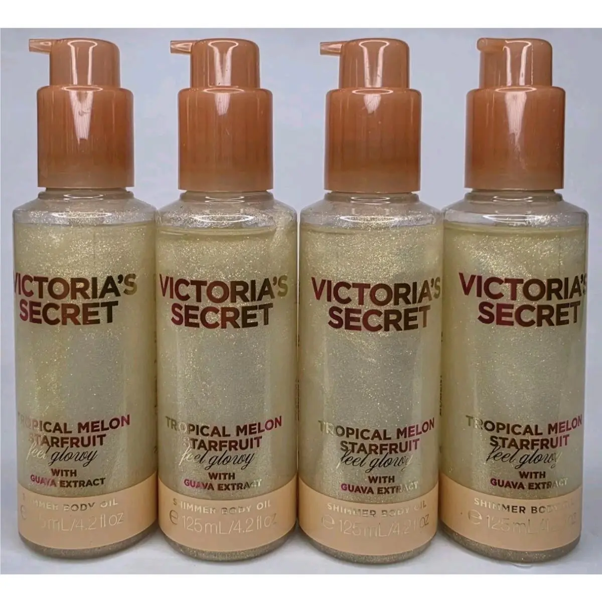 4 Victoria`s Secret Tropical Melon Starfruit Shimmer Body Oil Shea Butter 4.3 OZ