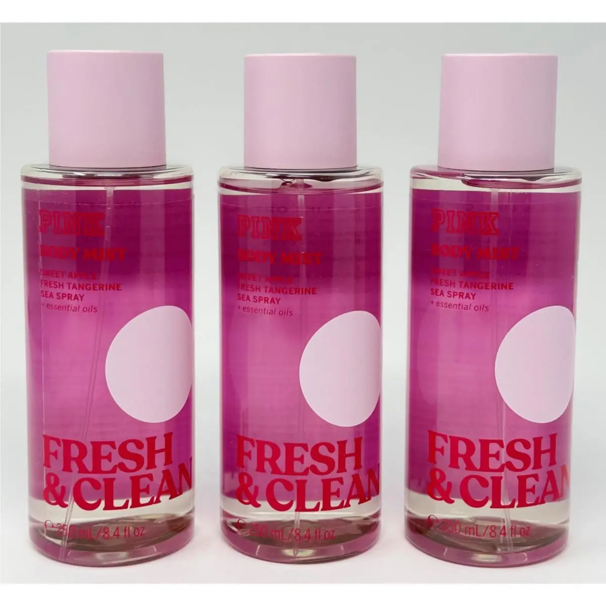 3 Victoria`s Secret Pink Fresh Clean Scented Body Mist Spray Fragrance 8.4 OZ