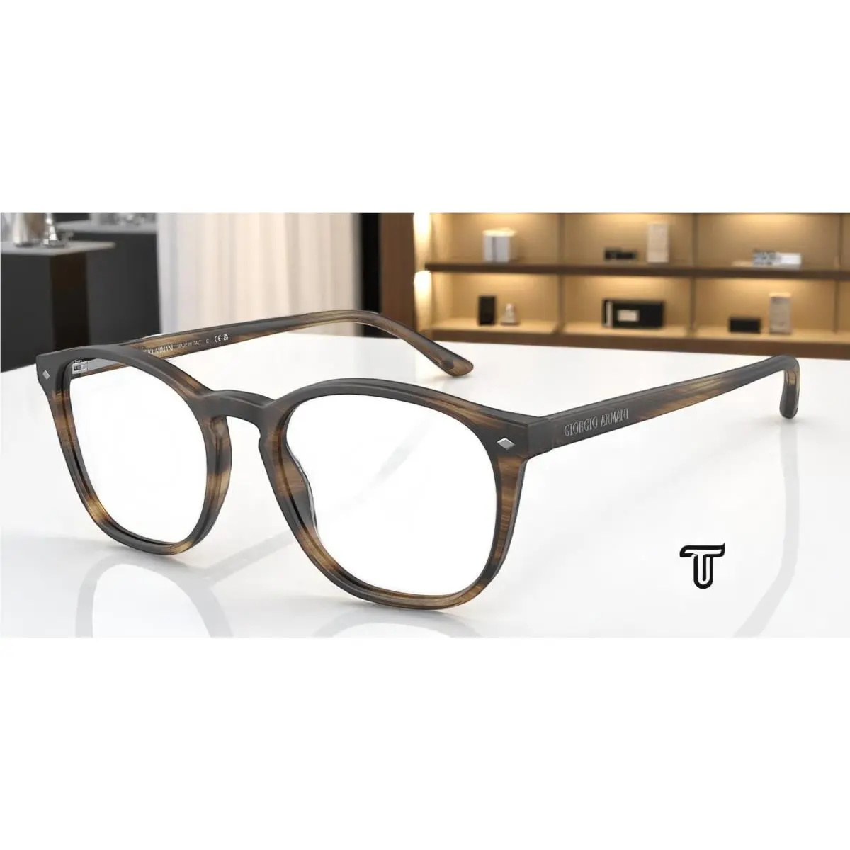 AR7074 5405 Striped Mt Dk Brown Demo Lens 50 mm Men`s Eyeglasses by Giorgio Armani