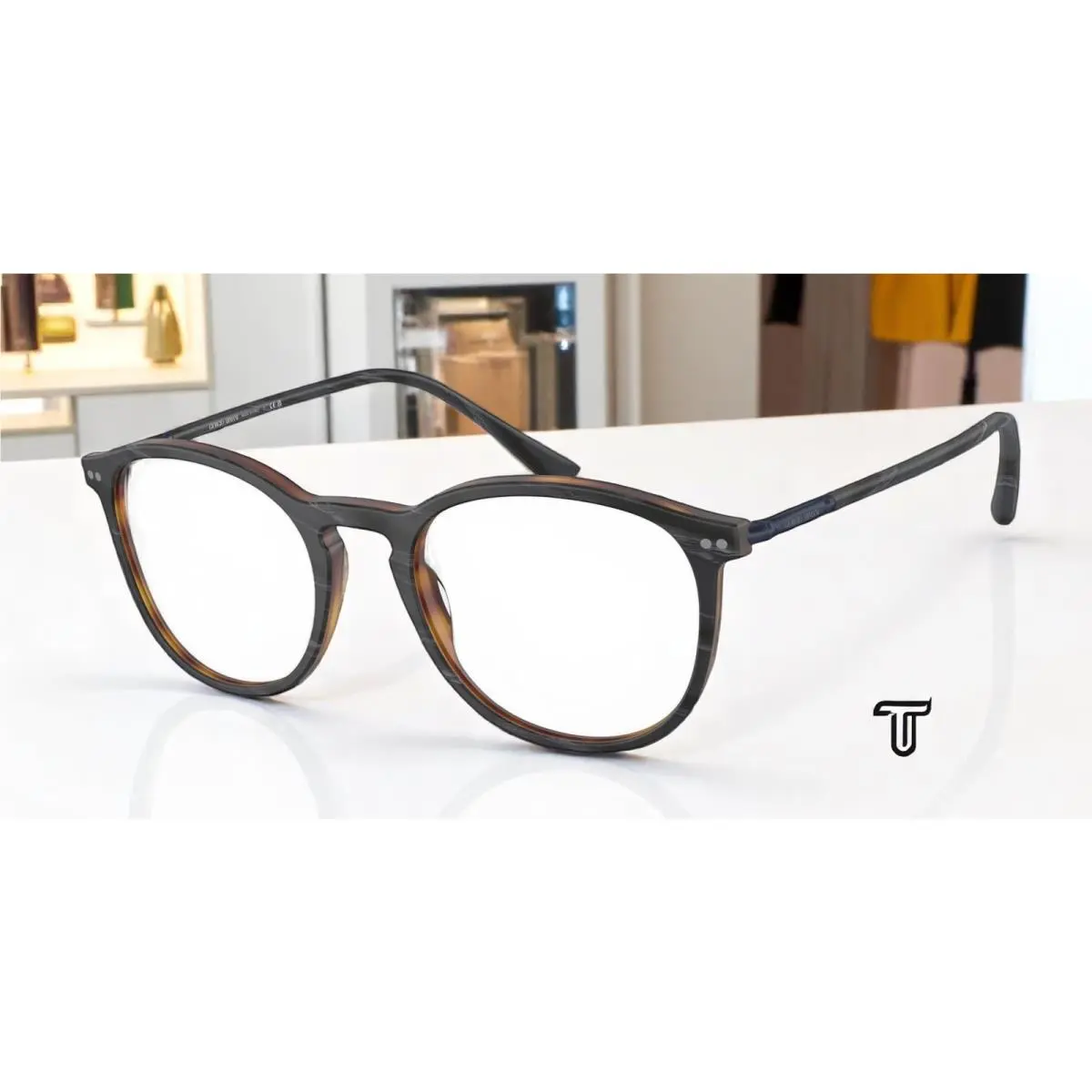 AR7125 5570 Matte Grey Horn Demo Lens 50 mm Men`s Eyeglasses by Giorgio Armani