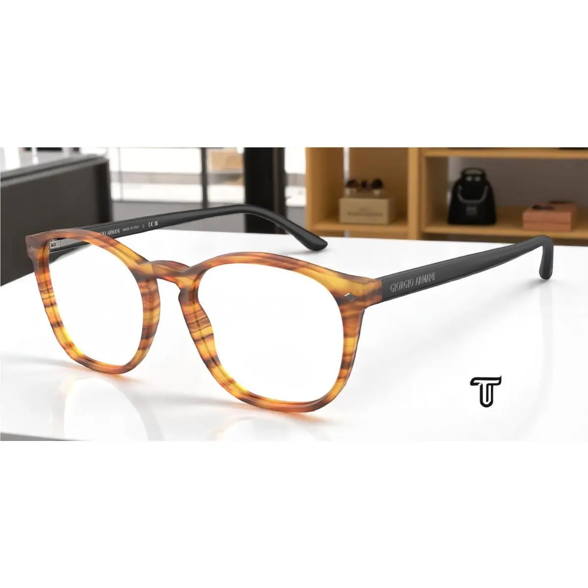 AR7074 5562 Mt Striped Lt Brown Demo Lens 50 mm Men`s Eyeglasses by Giorgio Armani