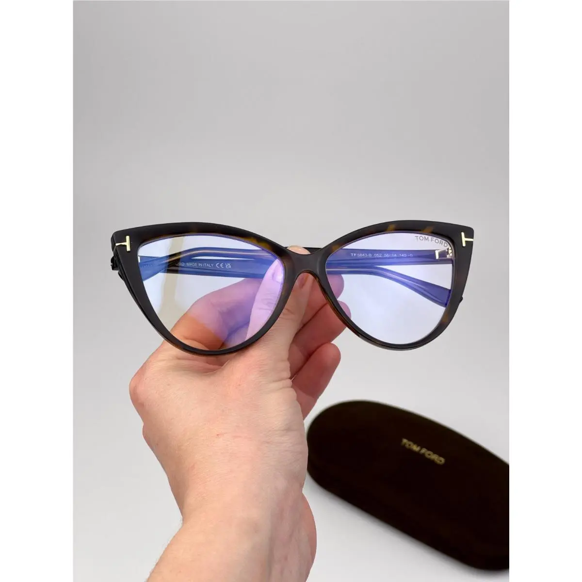 Tom Ford Women Eyeglasses Dark Havana Cat Eye FT5843-B 052