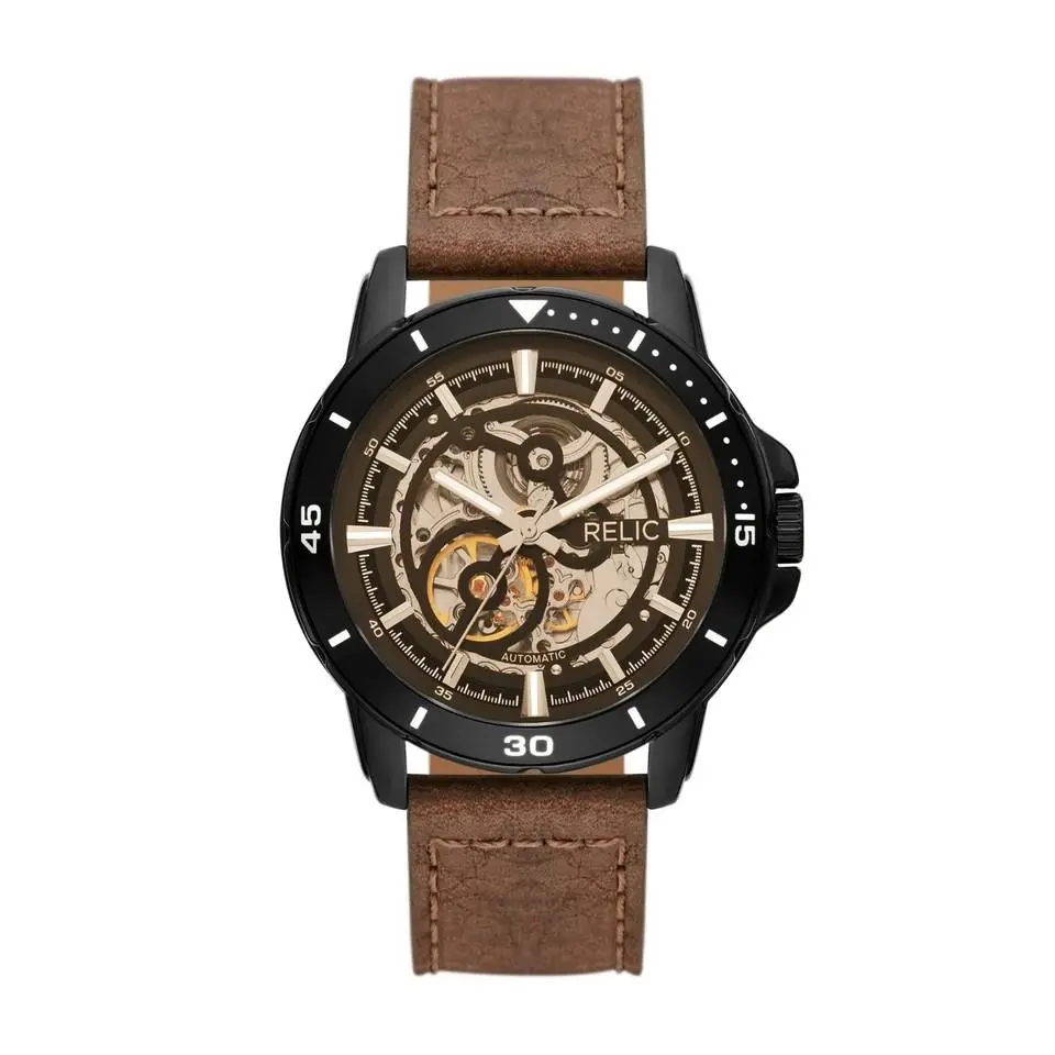 Relic  Men`s Brenton Automatic Watch ZR12663 Brown Band by Fossil