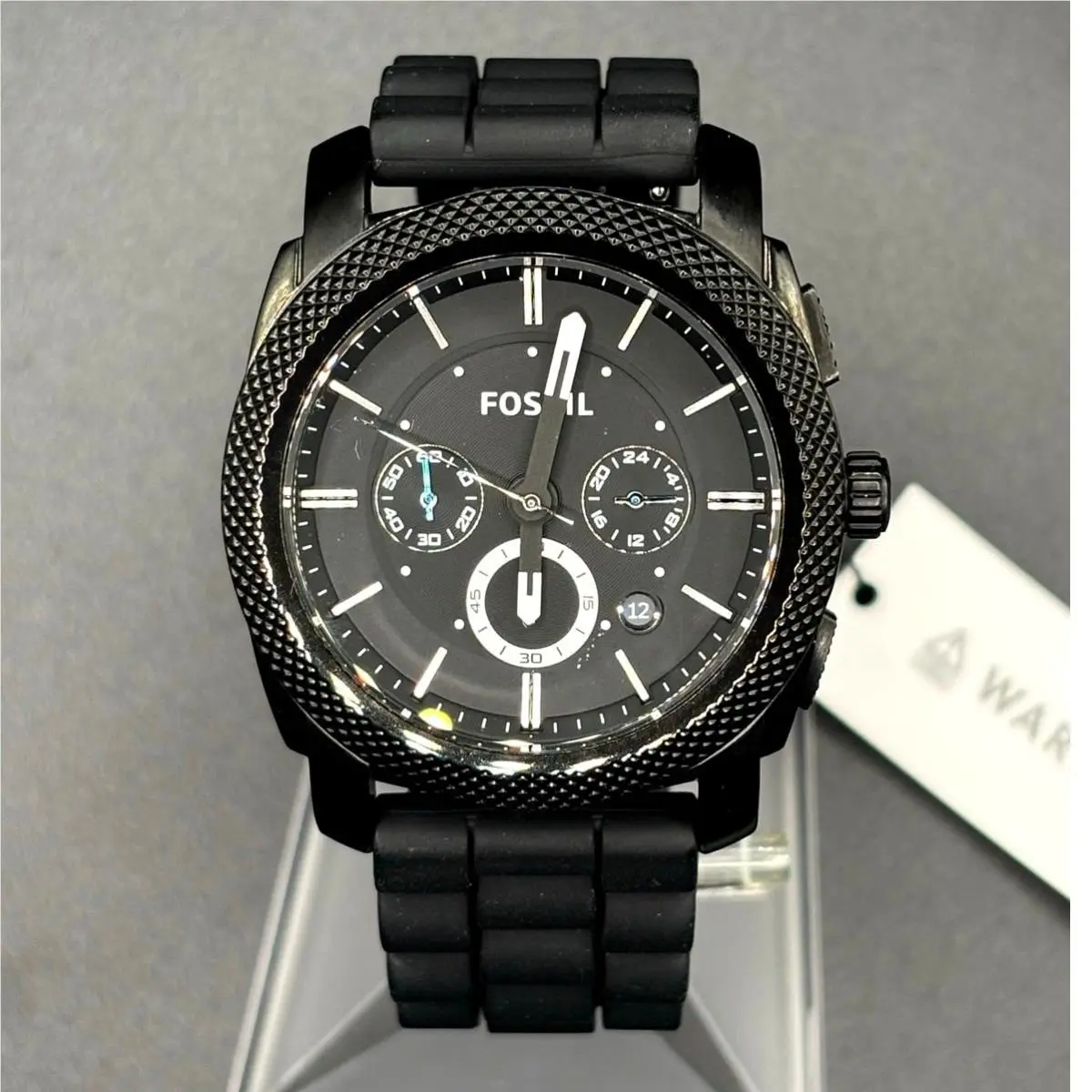 Fossil FS4487 Men`s Machine Chronograph Black Silicone Strap Watch Nibwt