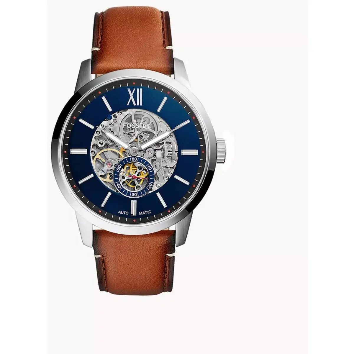 Men`s Watch Townsman Automatic Skeleton Blue Dial Leather Strap ME3154 by Fossil
