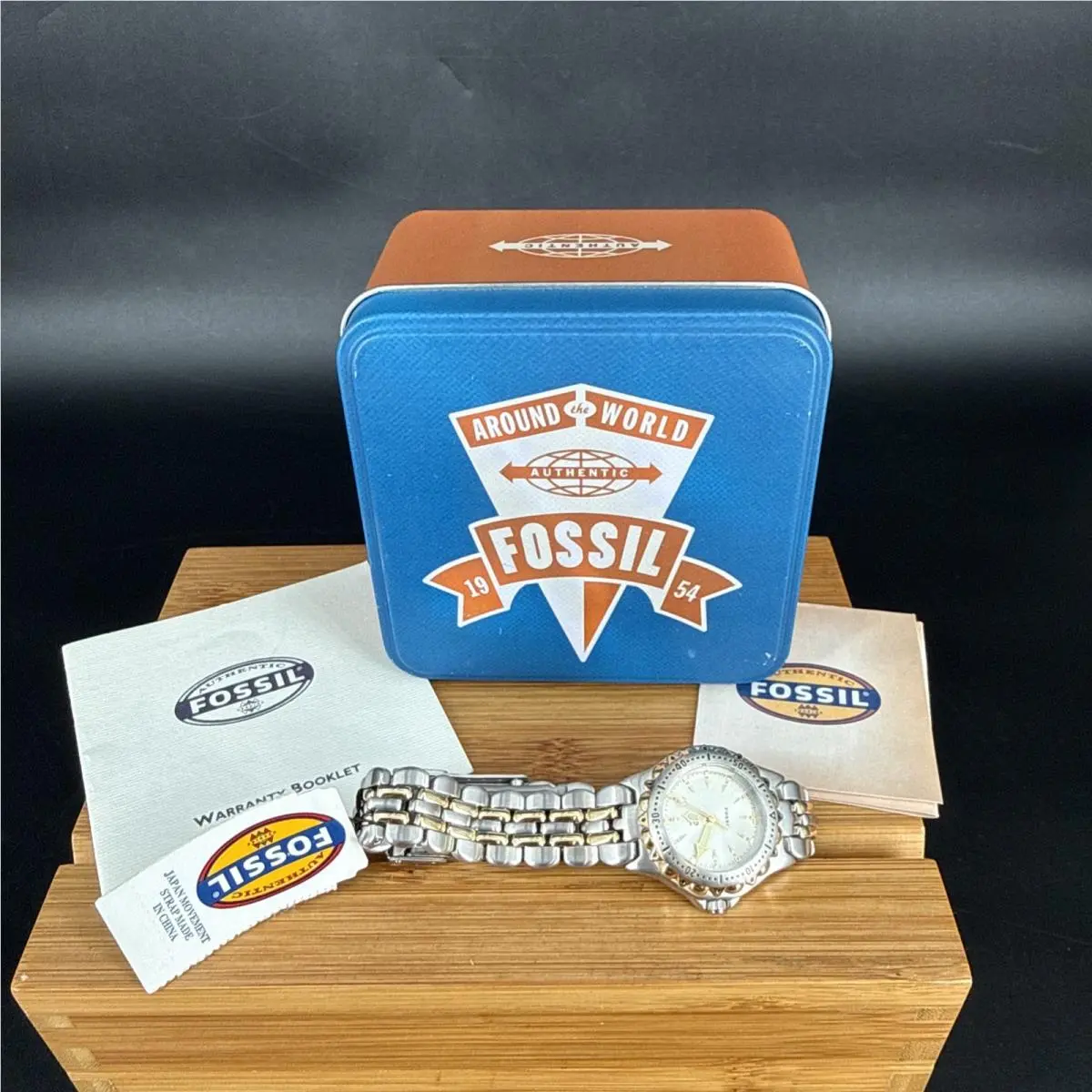 Quartz Silver Gold Stainless Steel Watch 30m w/ Box PR-5009 Needs Batt by Fossil