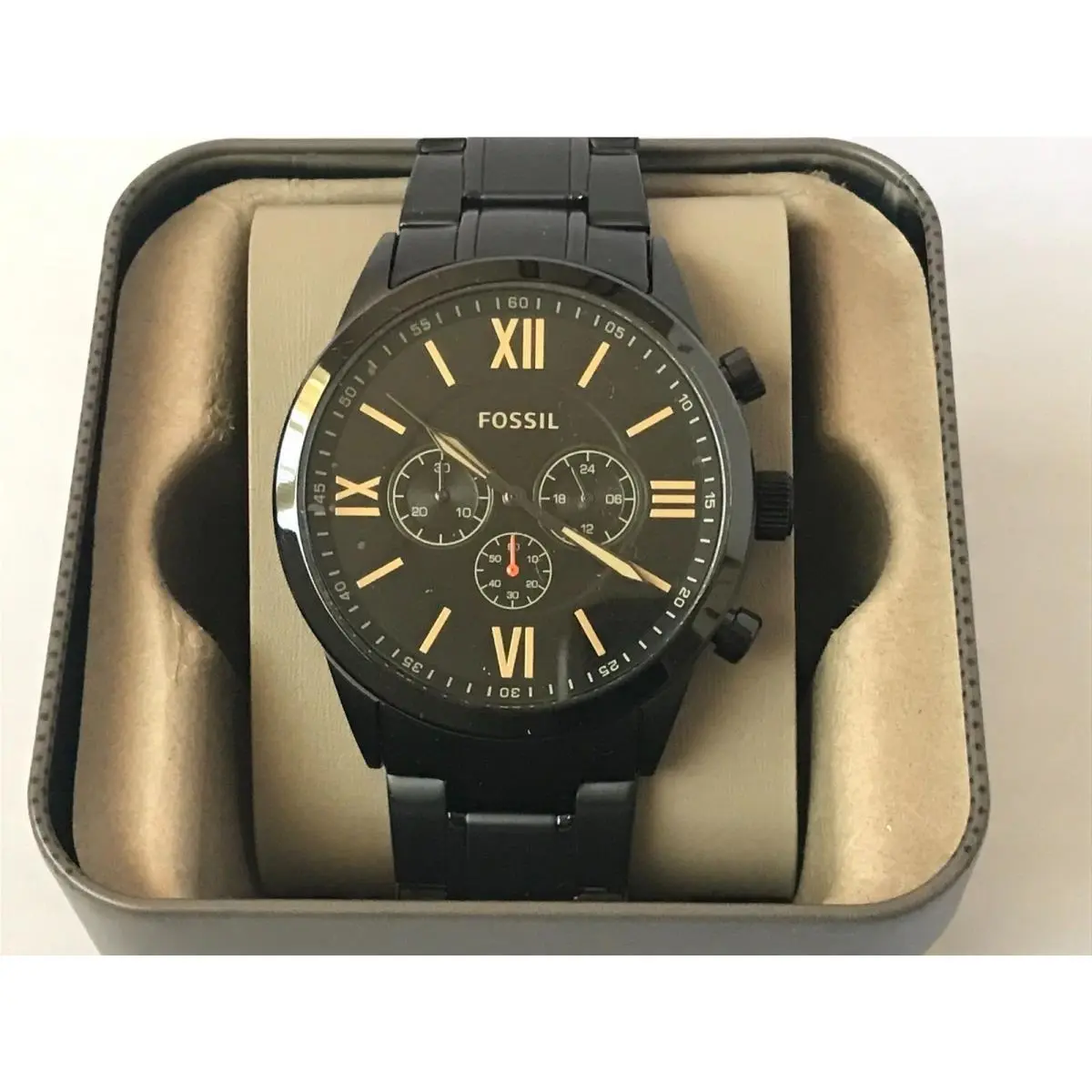 Men`s Black Stainless Steel Analog Black Dial Quartz Watch BQ2151 by Fossil