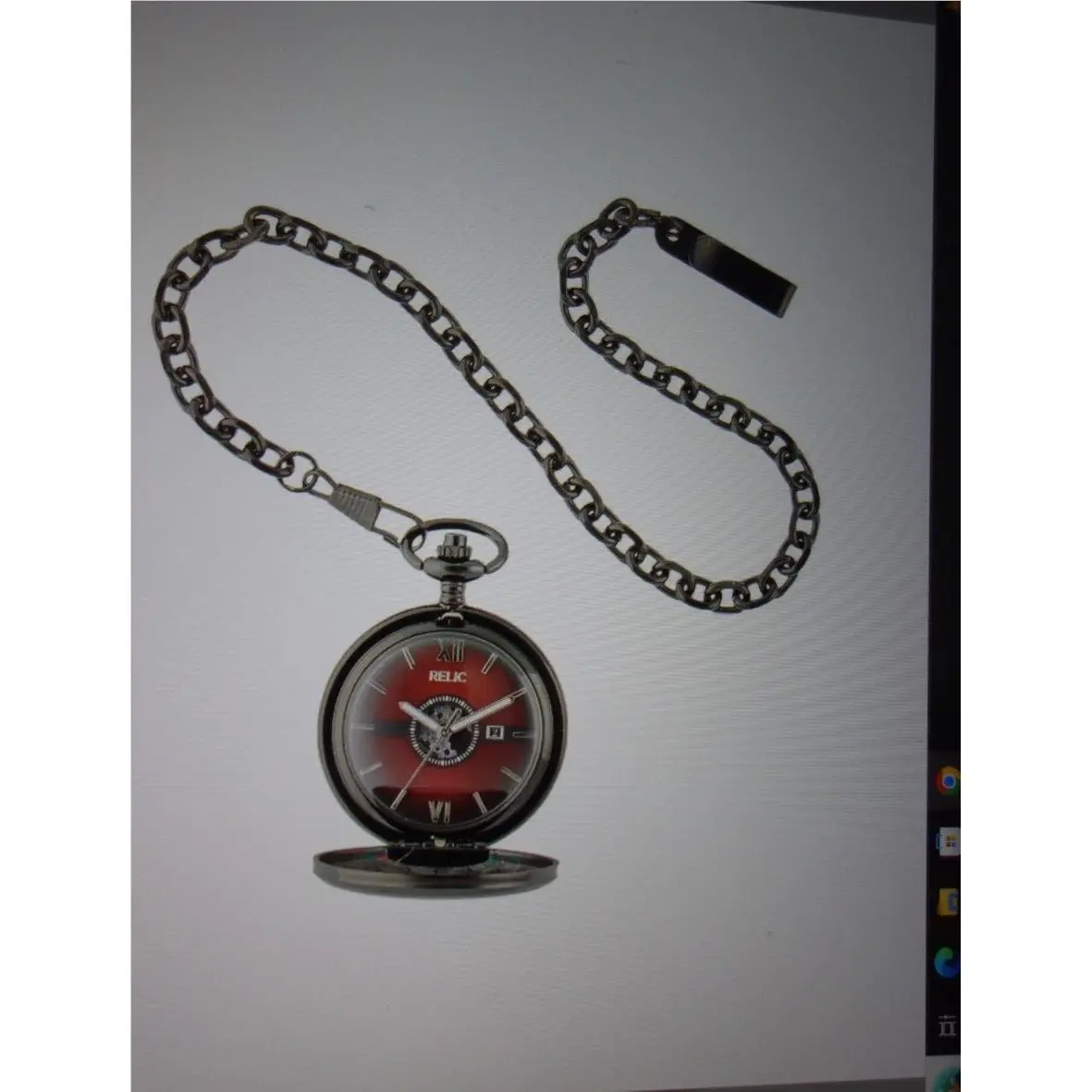 Relic  Men`s Hugh Black Ion Plated Three-hand Pocket Watch -ZR85074 by Fossil