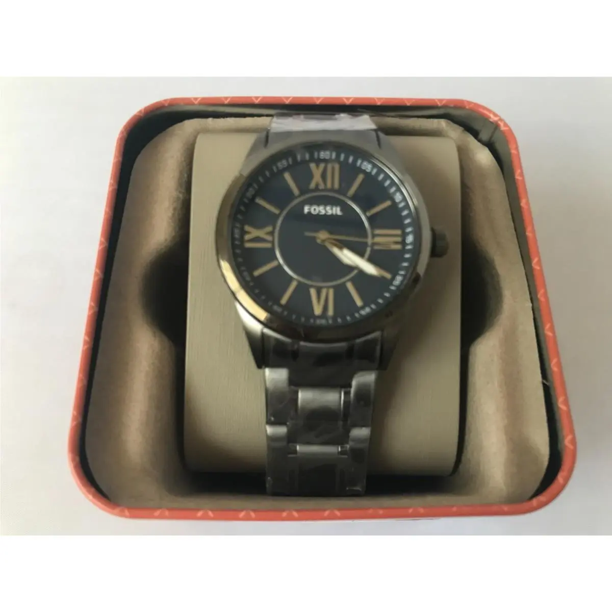 BQ1134 Men`s Gun Metal Stainless Steel Roman Numeral Blue Dial Wristwatch by Fossil