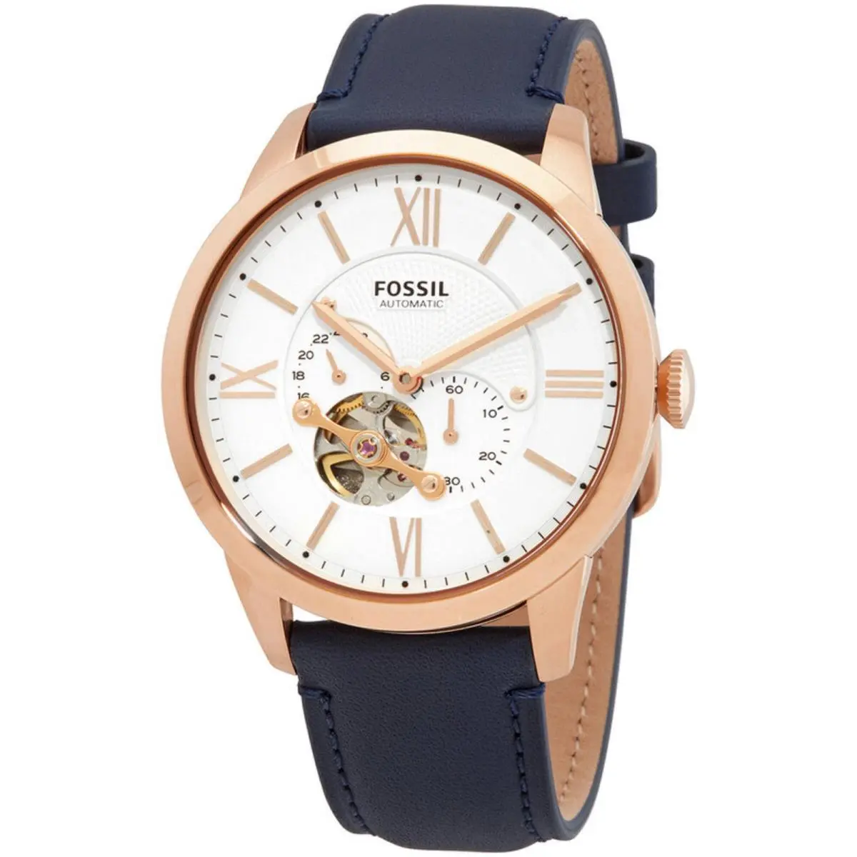 Fossil Men`s Watch Townsman Automatic White Dial Leather Strap ME3171
