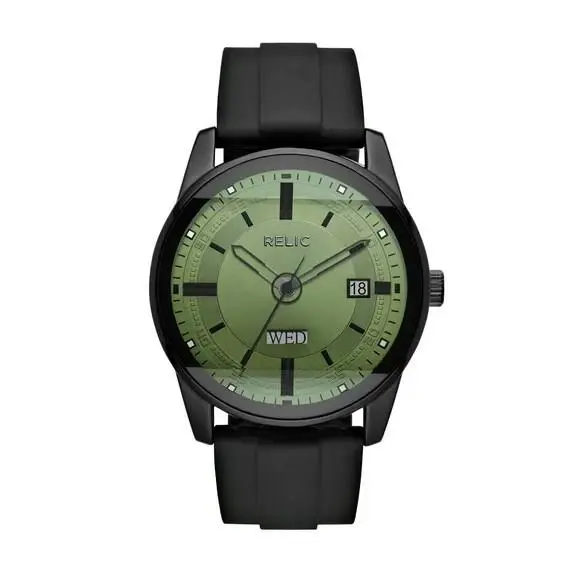 Relic by Fossil Men`s Everet Quartz Watch with Silicone Strap ZR12227 - Dial: Green, Black, Band: Black, Bezel: Black