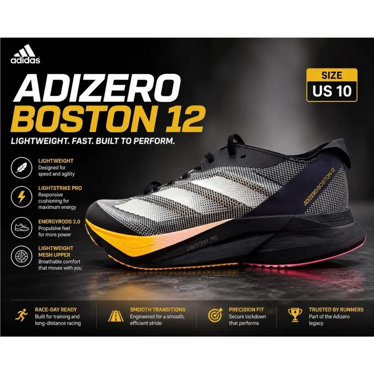 Adidas shoes - adidas adizero boston - adizero boston - IF9212 - Black Zero Metallic Spark 23