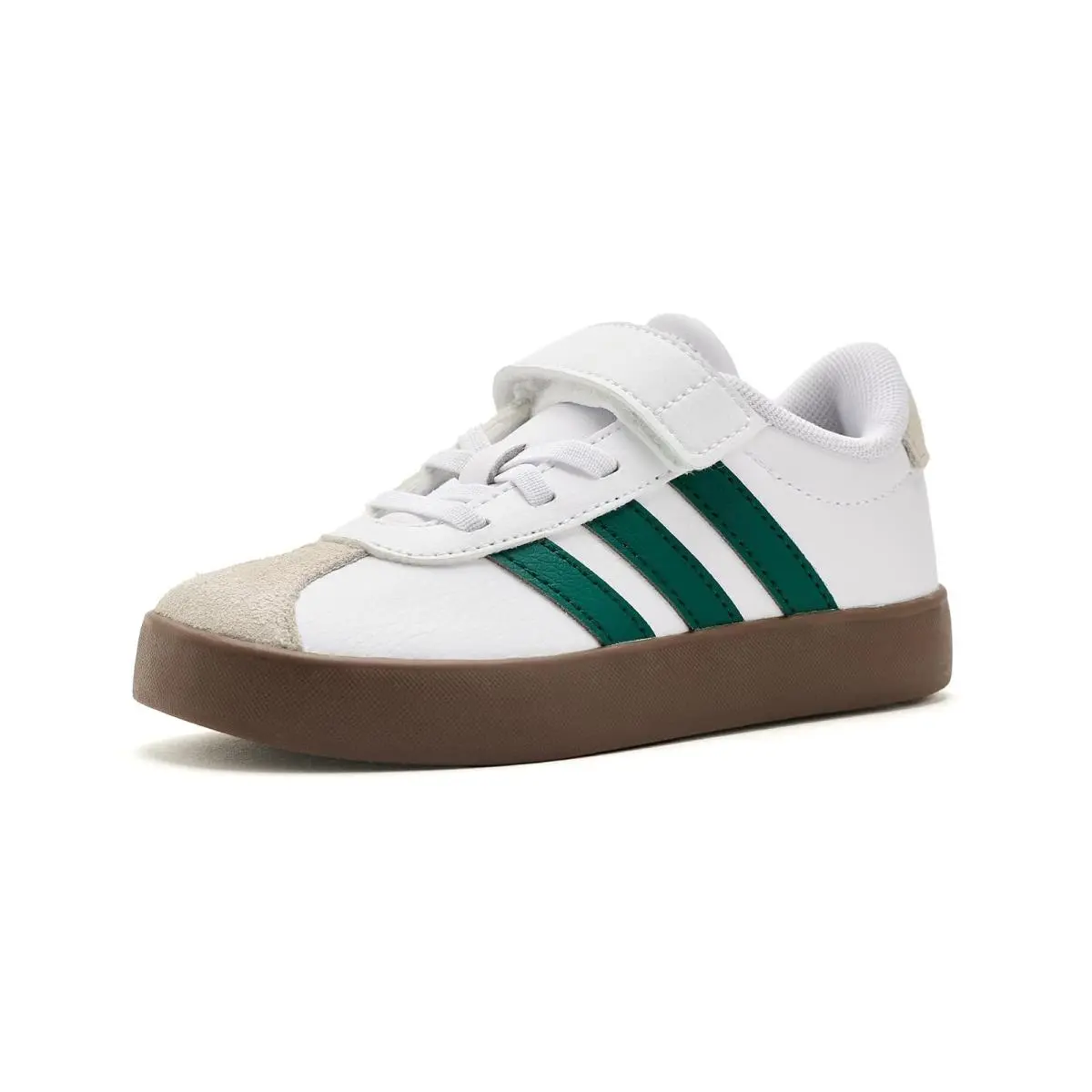 Unisex Shoes  Kids VL Court 3.0 Elastic Lace Amp Strap Little Kid White/Collegiate Green/Gum by Adidas