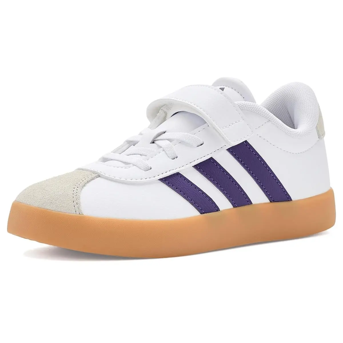 Unisex Shoes  Kids VL Court 3.0 Elastic Lace Amp Strap Little Kid White/Violet/Gum by Adidas