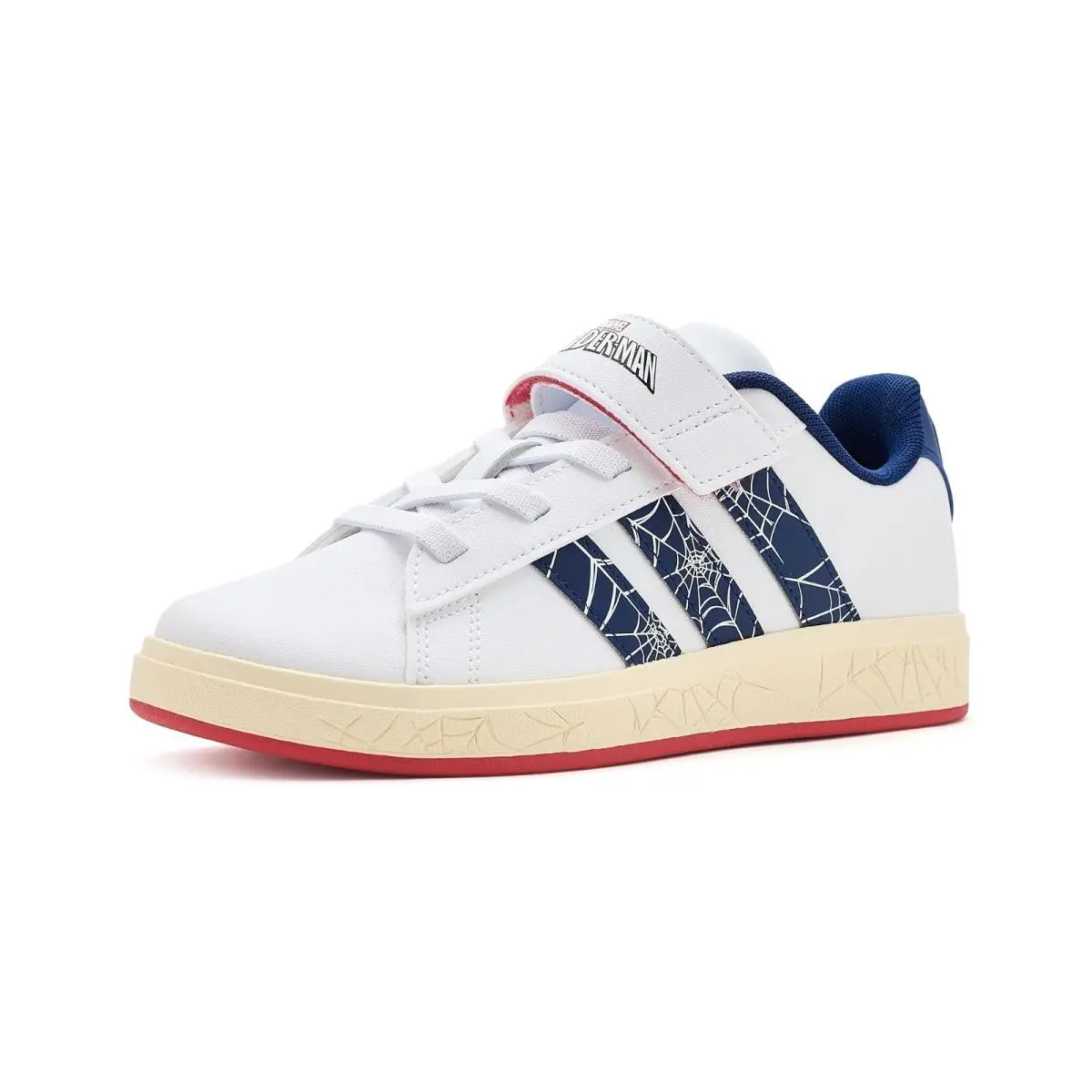 Kids Marvel Grand Court Elastic Lace Amp Strap Little Kid/big Kid White/Dark Blue/Warm Vanilla by Adidas